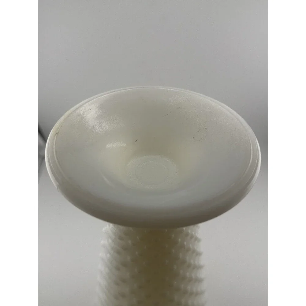 Vintage Anchor Hocking Milk Glass Hobnail Vase Scalloped Rim 9.5” Footed White